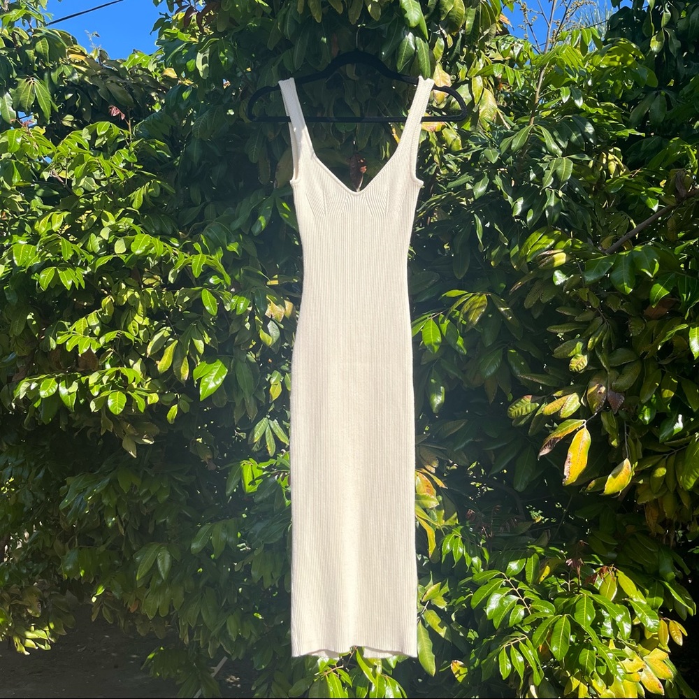Kami Leu ivory rib knit sleeveless bodycon midi dress